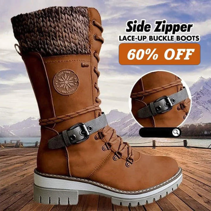 🔥Last Day 50% OFF🔥 - 👢Women’s Leather Flat Heel Mid-Calf Zipper Boots👢