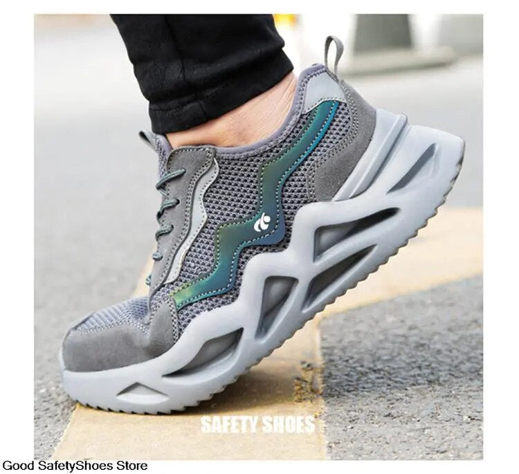 2023 New Reflective Design Steel Toe Safety Shoes, Breathable Puncture-Proof Protective Work Sneakers