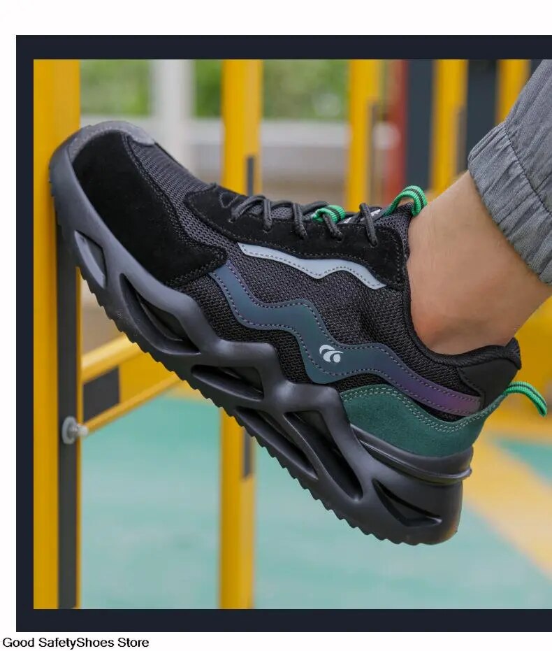 2023 New Reflective Design Steel Toe Safety Shoes, Breathable Puncture-Proof Protective Work Sneakers