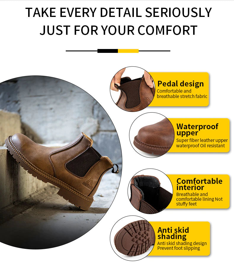 2023 Waterproof Safety Work Shoes For Men, Steel Head Leather Indestructible Security Boots