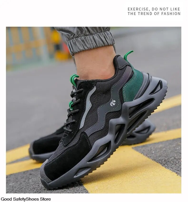 2023 New Reflective Design Steel Toe Safety Shoes, Breathable Puncture-Proof Protective Work Sneakers