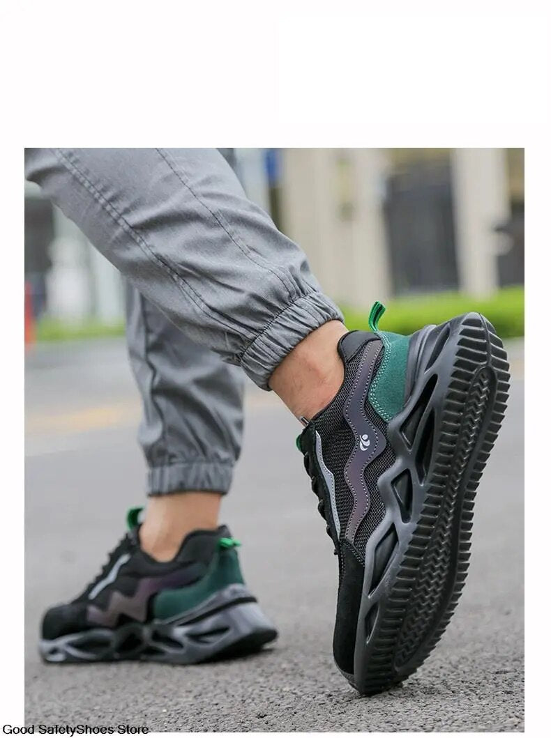 2023 New Reflective Design Steel Toe Safety Shoes, Breathable Puncture-Proof Protective Work Sneakers