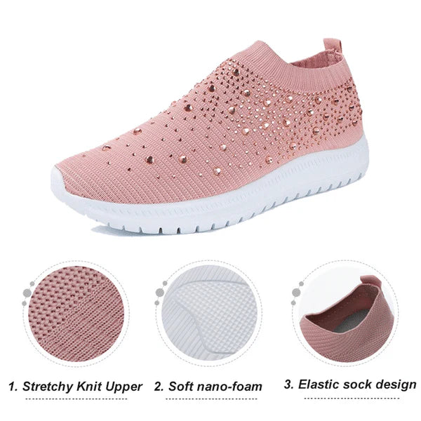Last Day 49% OFF🔥 - Women's Crystal Breathable Orthopedic Slip-On Walking Shoes