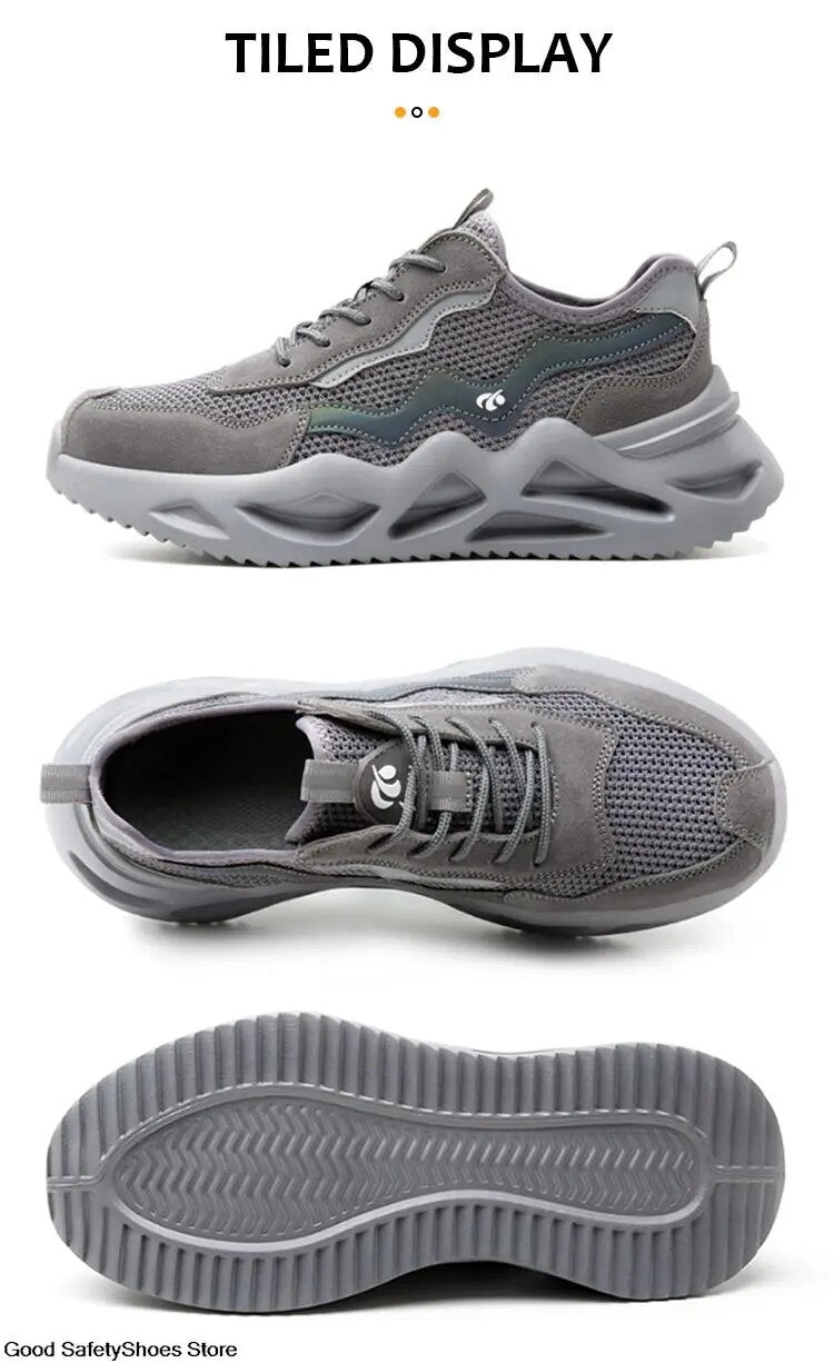2023 New Reflective Design Steel Toe Safety Shoes, Breathable Puncture-Proof Protective Work Sneakers