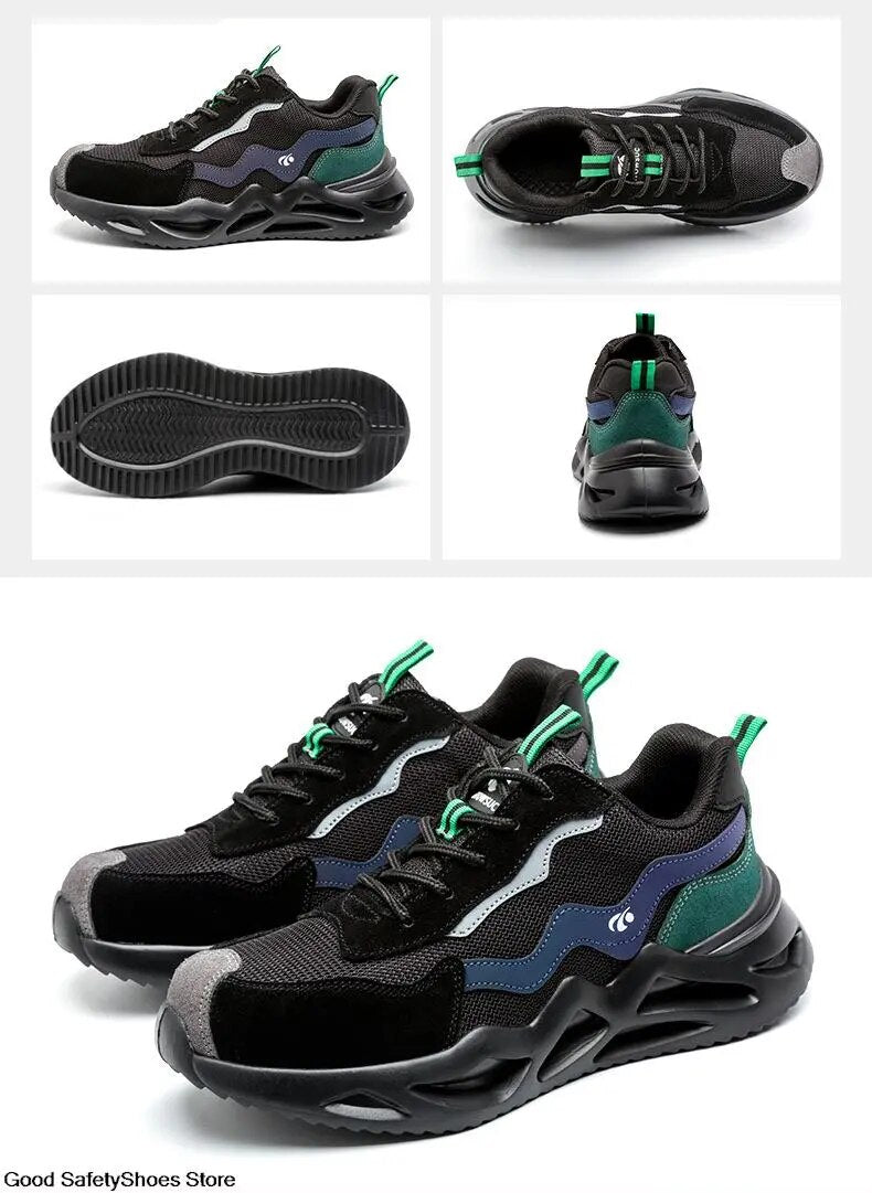 2023 New Reflective Design Steel Toe Safety Shoes, Breathable Puncture-Proof Protective Work Sneakers