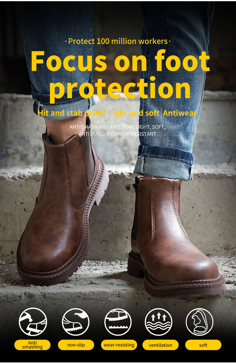 2023 Waterproof Safety Work Shoes For Men, Steel Head Leather Indestructible Security Boots