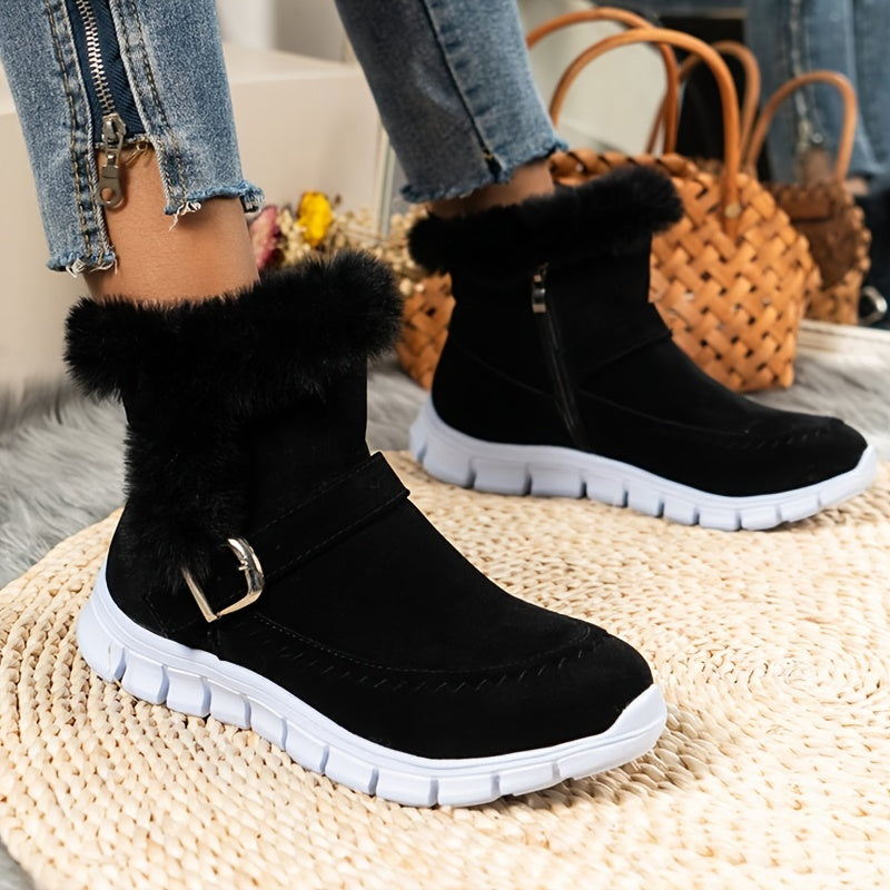 🔥Last Day 50% OFF🔥Women's Warm Comfortable Support Boots, Solid Plush Round Toe Ankle Boots
