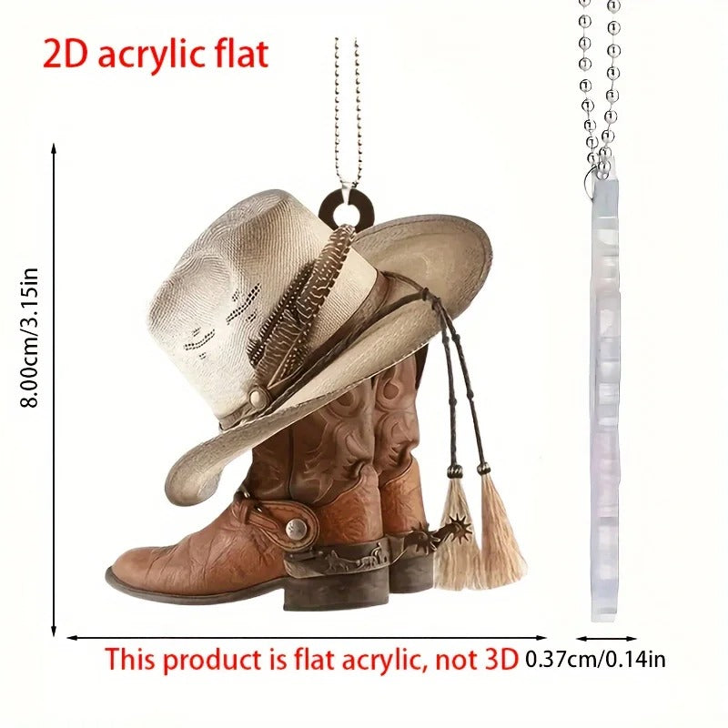 Acrylic Cowboy Boots Hat 2D Flat Hanging Car