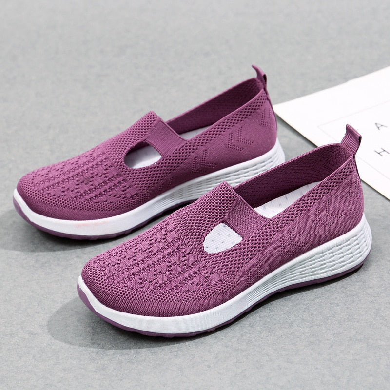 2023 Women's Orthopedic Breathable Knitted Sneakers, Comfortable Low Top Slip On Walking Shoes