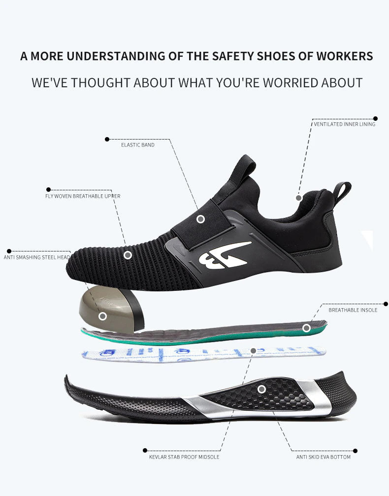 2023 New Design Safety Steel Toe Shoes, Breathable Anti-Puncture Industrial Sneakers Unisex