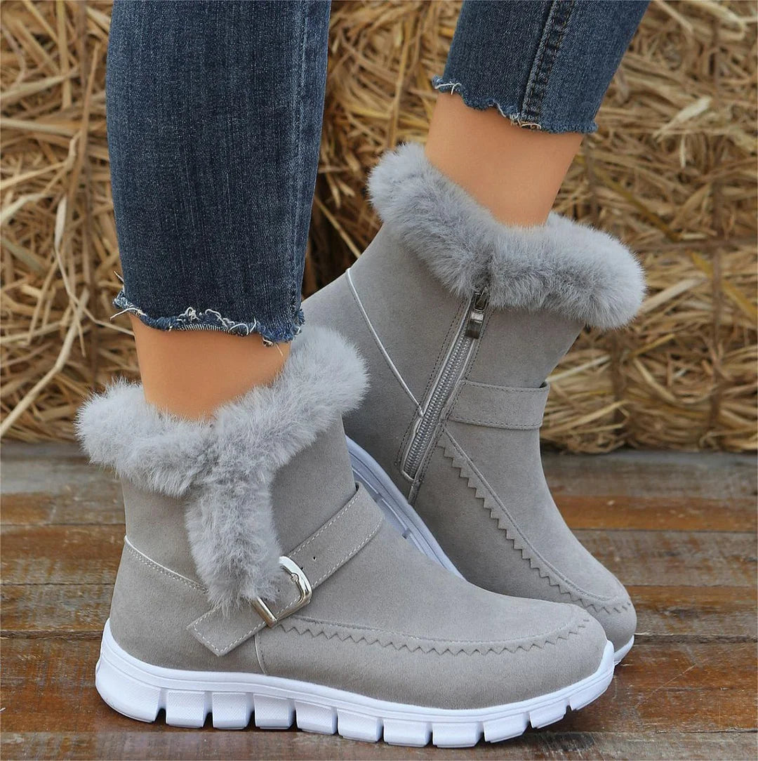 🔥Last Day 50% OFF🔥Women's Warm Comfortable Support Boots, Solid Plush Round Toe Ankle Boots