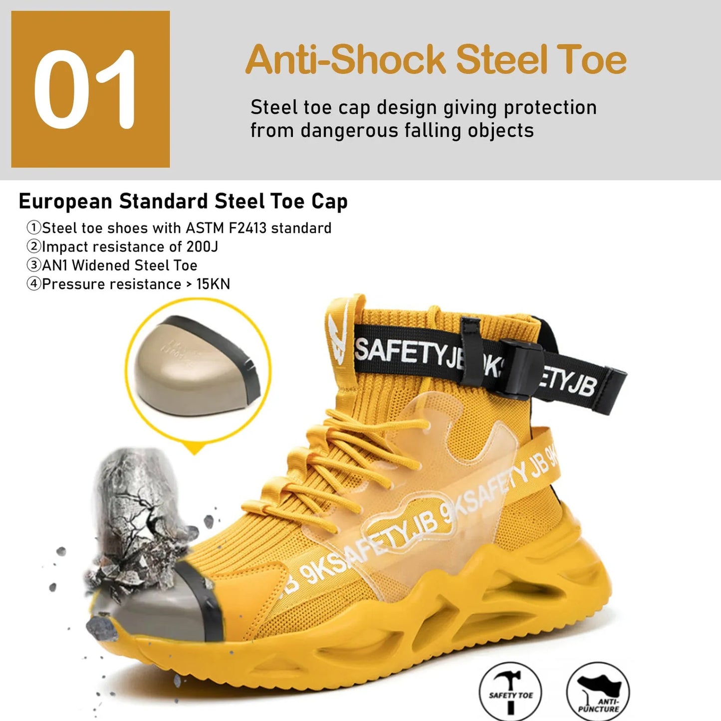 2023 Men Indestructible Work Safety Sneakers, Steel Toe Cap Anti-Skid Protective Shoes