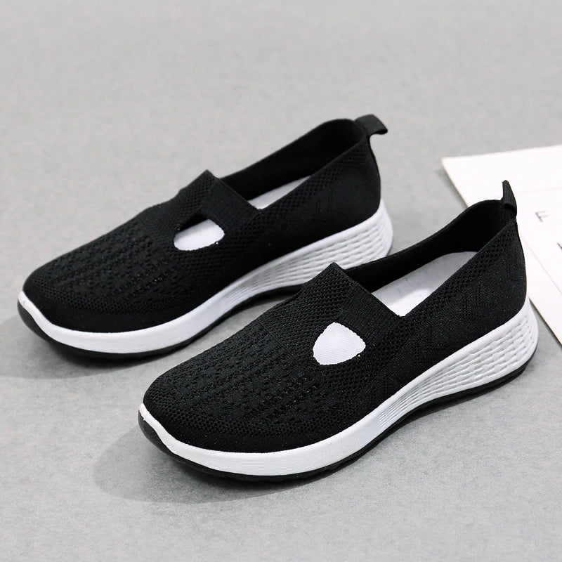 2023 Women's Orthopedic Breathable Knitted Sneakers, Comfortable Low Top Slip On Walking Shoes