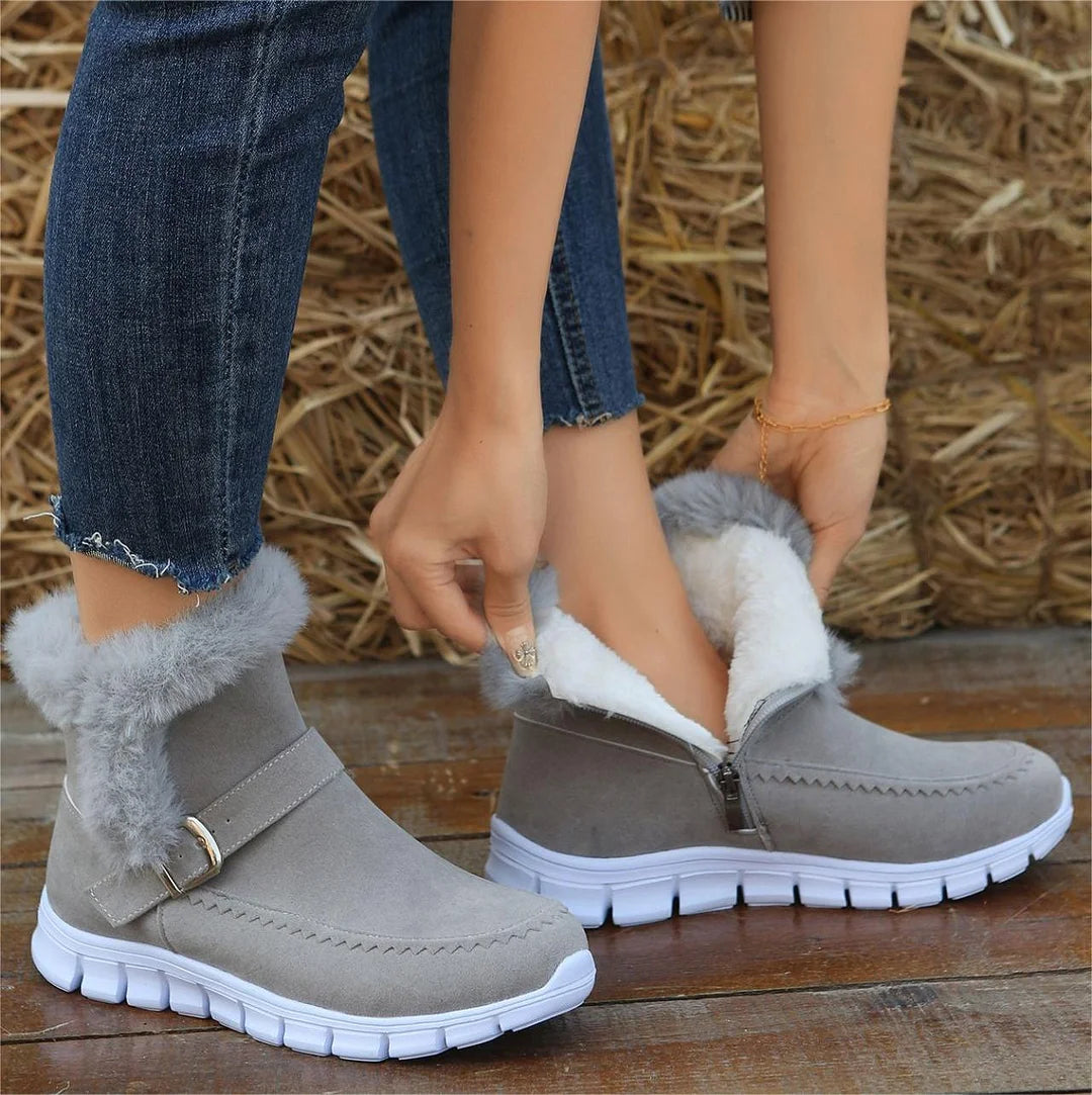 🔥Last Day 50% OFF🔥Women's Warm Comfortable Support Boots, Solid Plush Round Toe Ankle Boots