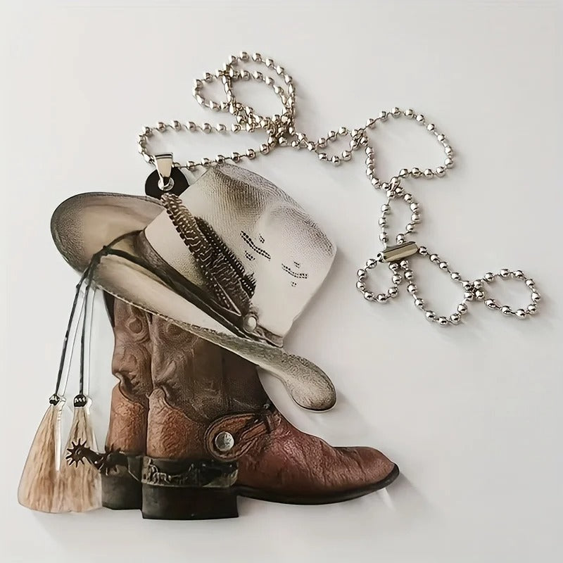 Acrylic Cowboy Boots Hat 2D Flat Hanging Car