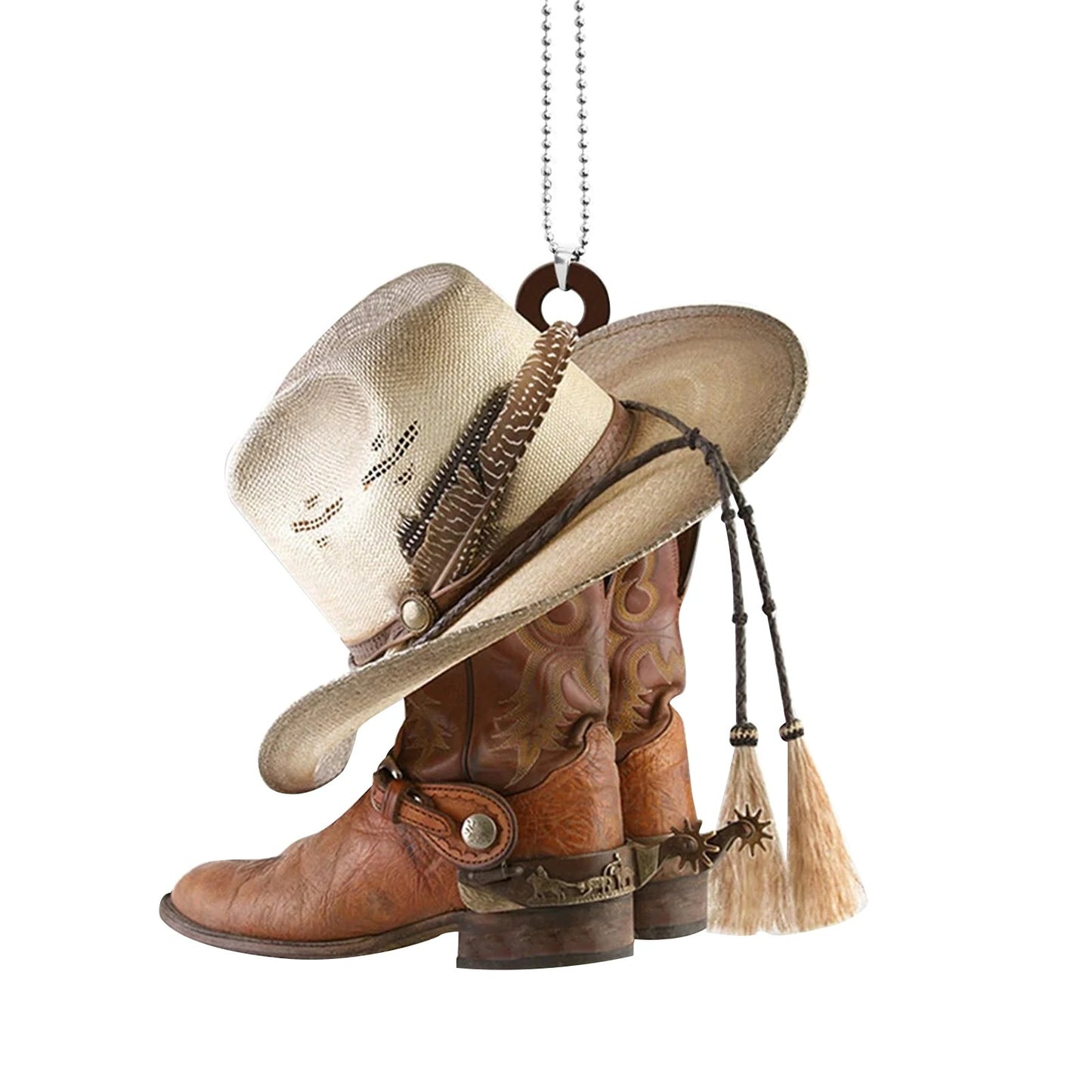Acrylic Cowboy Boots Hat 2D Flat Hanging Car