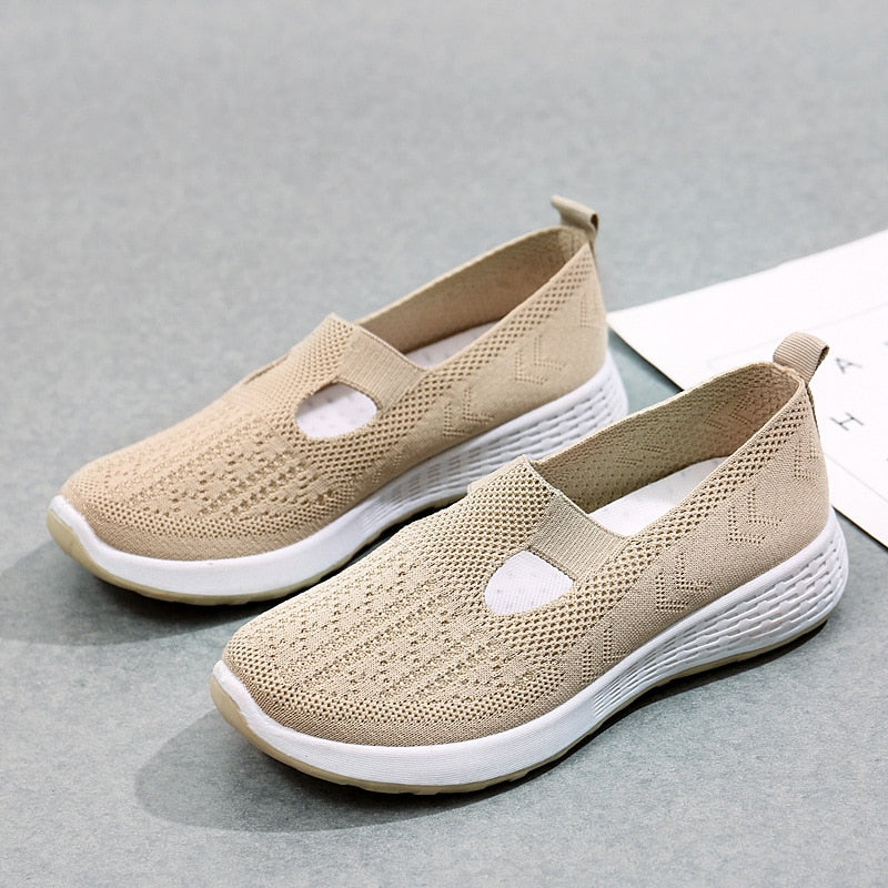 2023 Women's Orthopedic Breathable Knitted Sneakers, Comfortable Low Top Slip On Walking Shoes