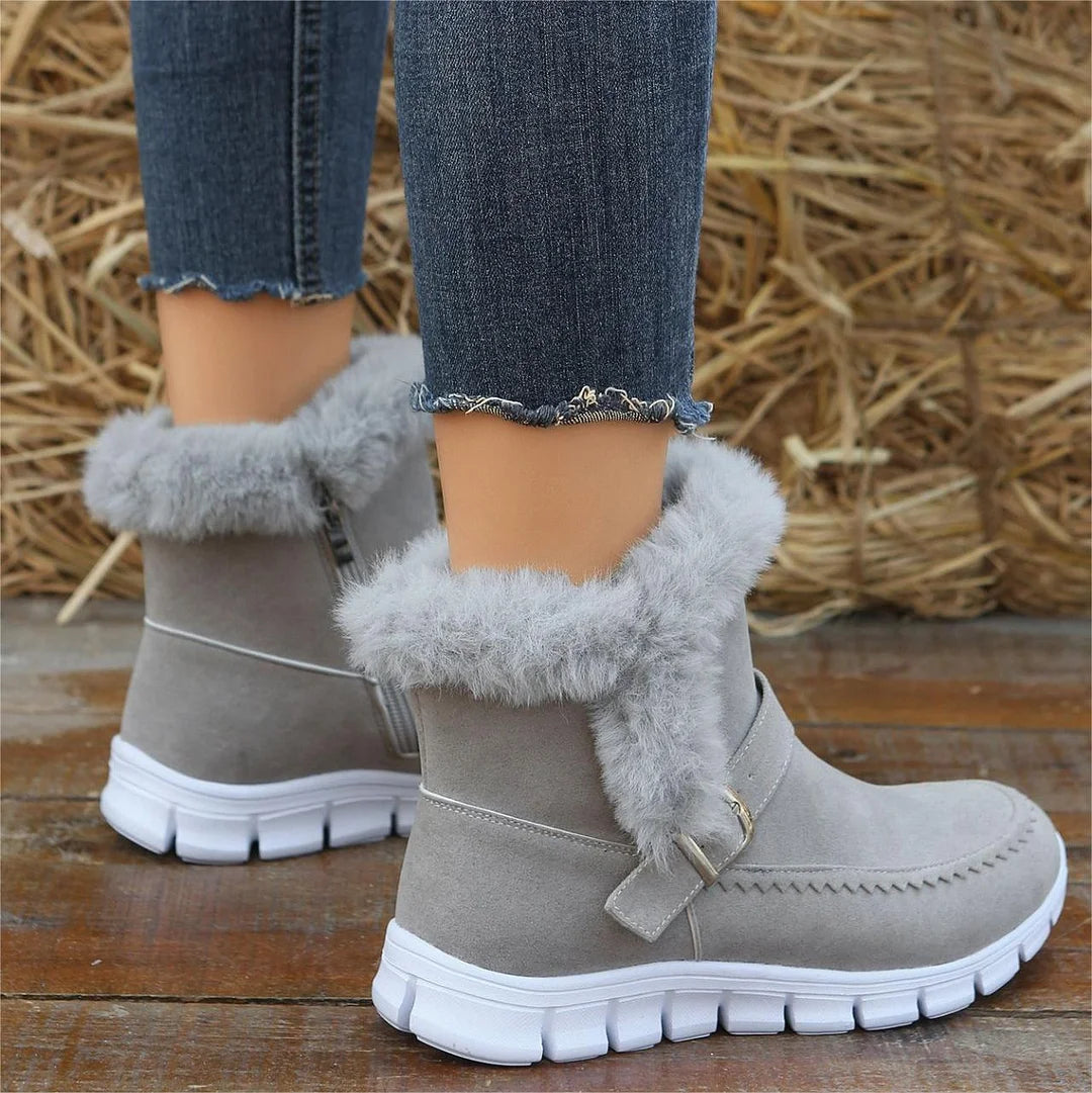 🔥Last Day 50% OFF🔥Women's Warm Comfortable Support Boots, Solid Plush Round Toe Ankle Boots