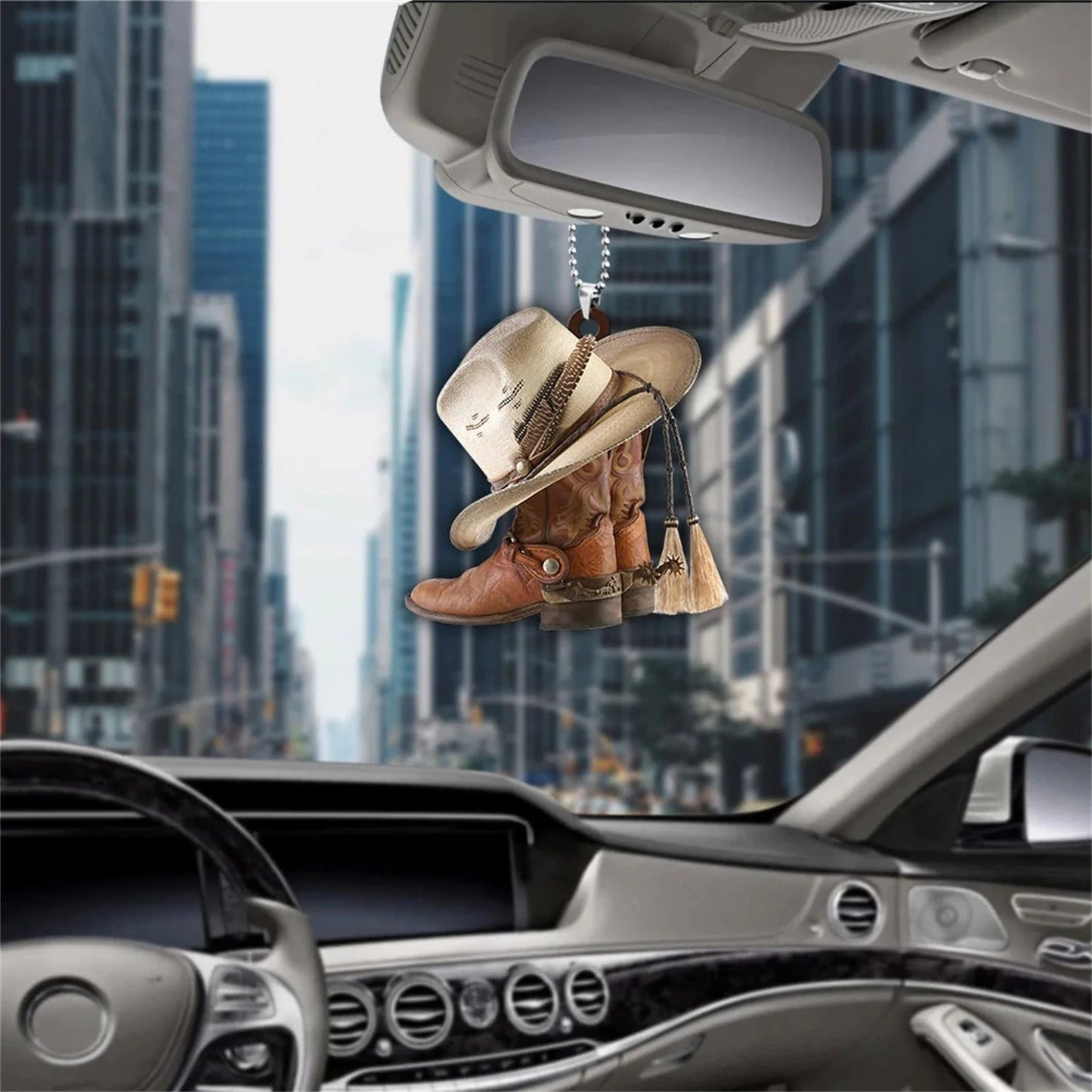 Acrylic Cowboy Boots Hat 2D Flat Hanging Car
