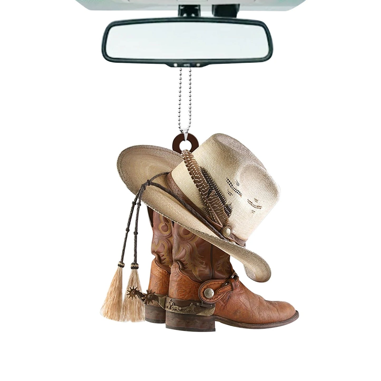 Acrylic Cowboy Boots Hat 2D Flat Hanging Car