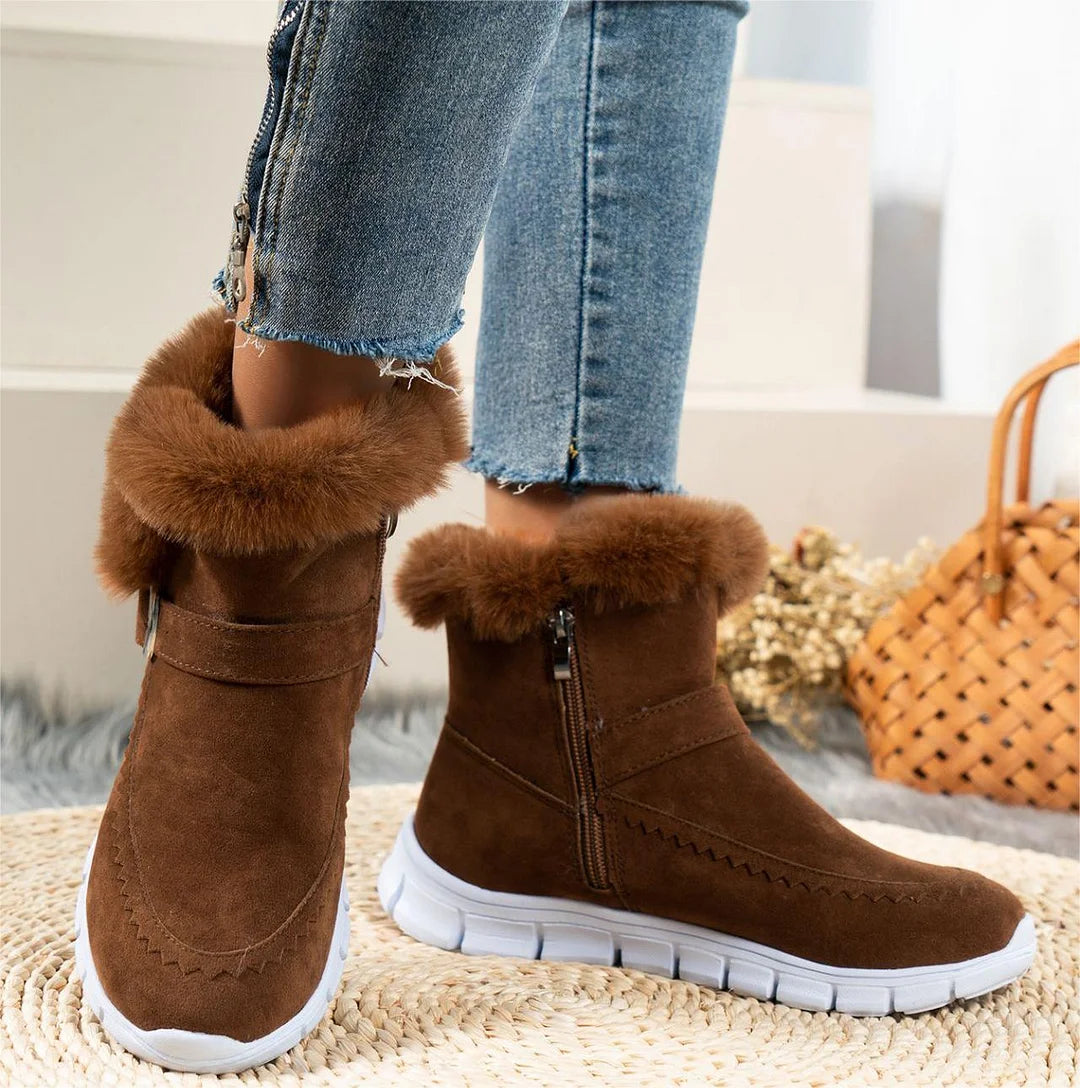 🔥Last Day 50% OFF🔥Women's Warm Comfortable Support Boots, Solid Plush Round Toe Ankle Boots