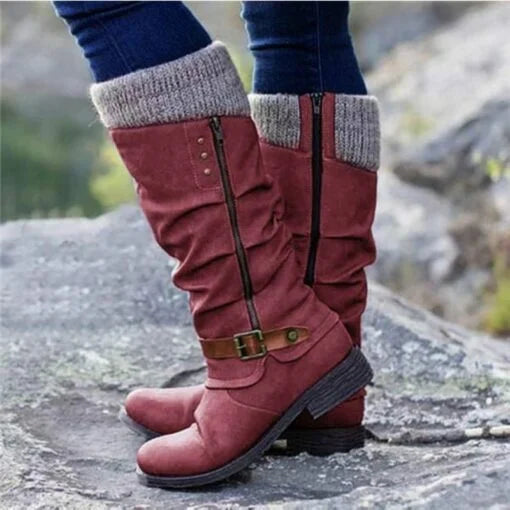 đ„LAST DAY -ă40% OFFăWomenâs Leather Flat Heel Mid-Calf Zipper Boots
