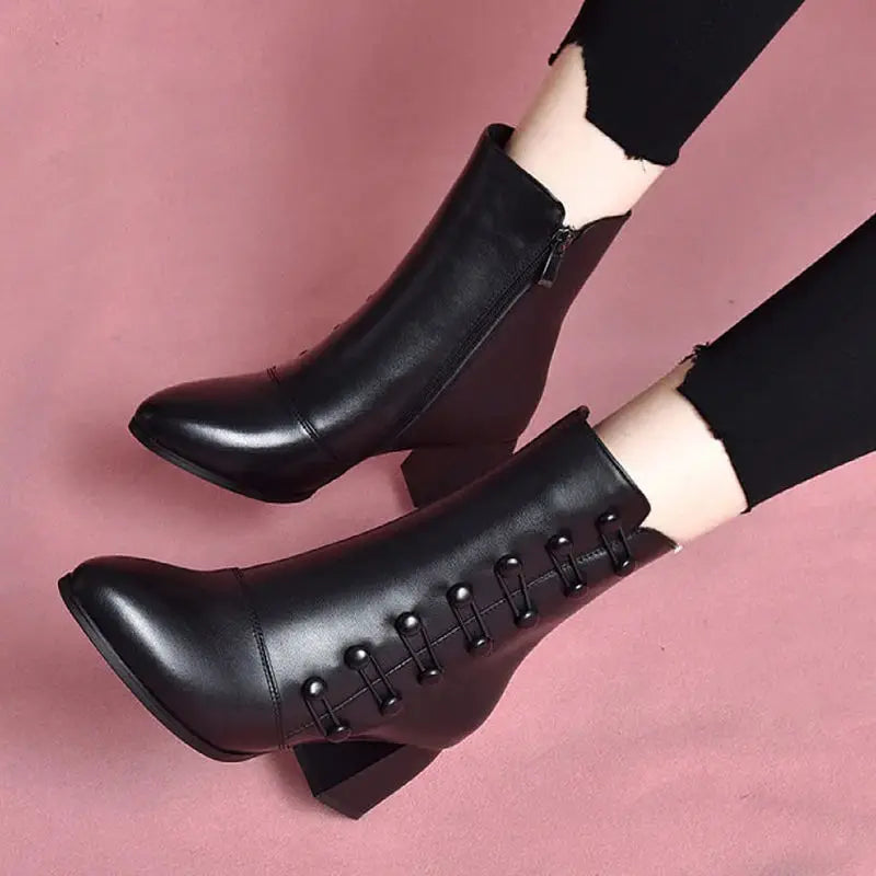 🔥Last Day 50% OFF🔥 Women Warm Side Butto Leather Ankle Boots