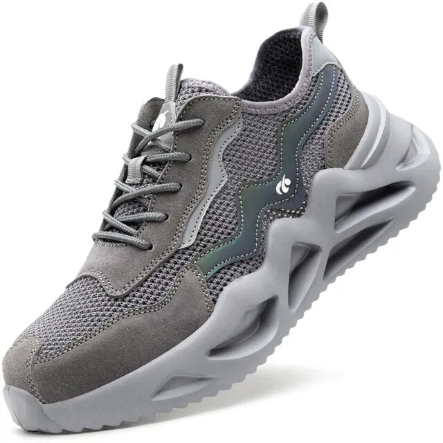 2023 New Reflective Design Steel Toe Safety Shoes, Breathable Puncture-Proof Protective Work Sneakers