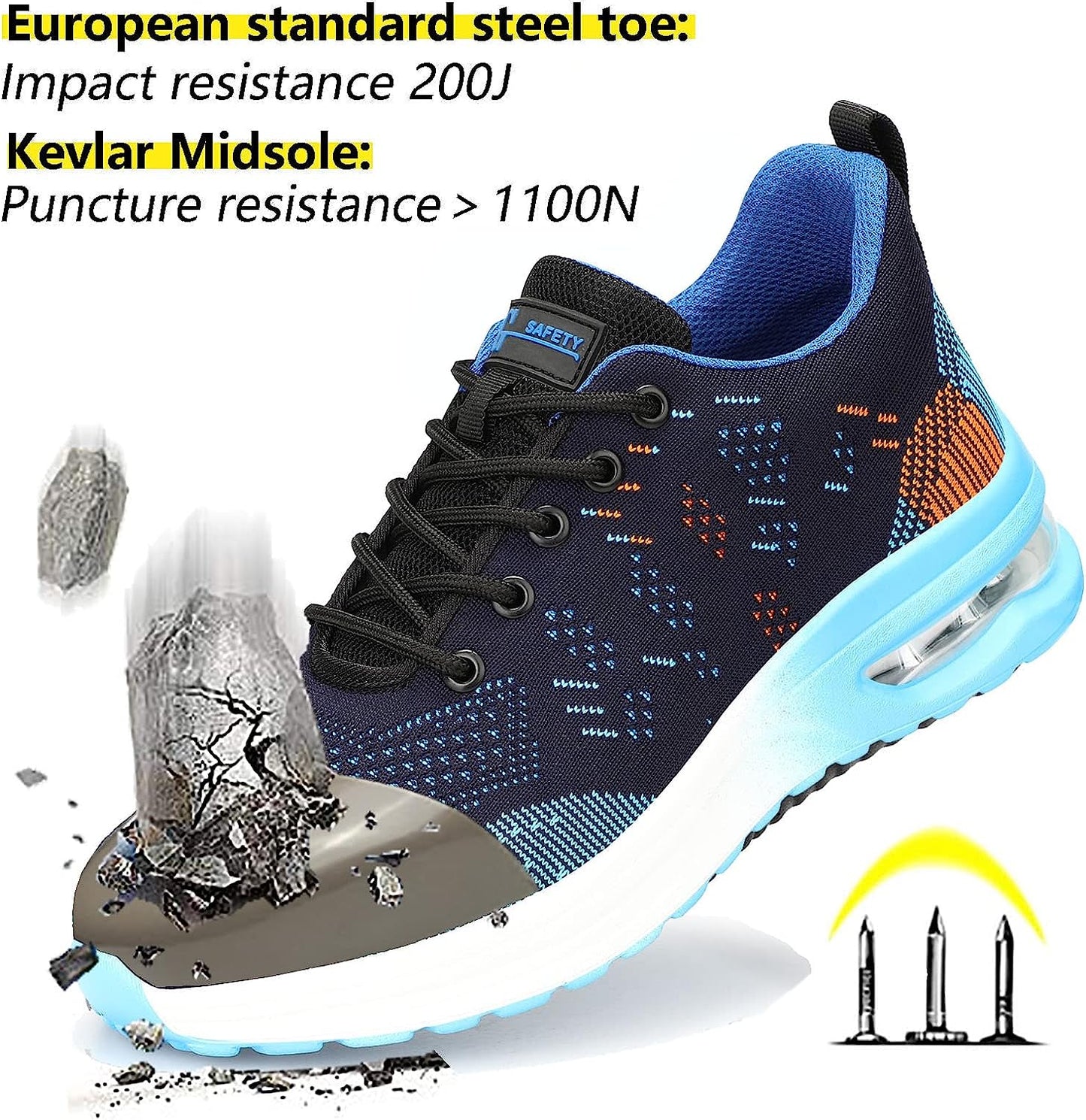 2023 Men's Steel Toe Safety Sneakers, Anti-Smash Air Cushion Indestructible Working Shoes