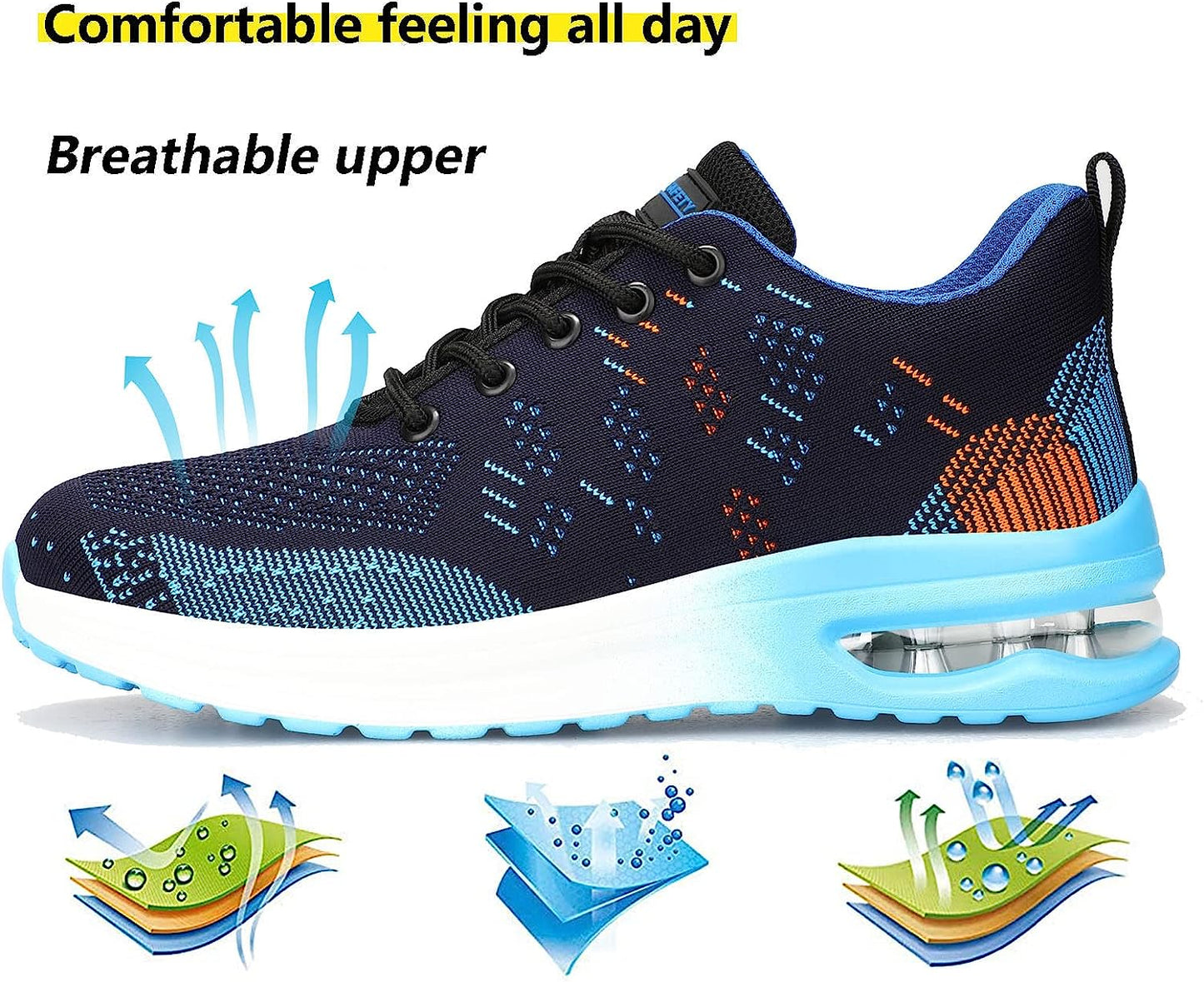 2023 Men's Steel Toe Safety Sneakers, Anti-Smash Air Cushion Indestructible Working Shoes