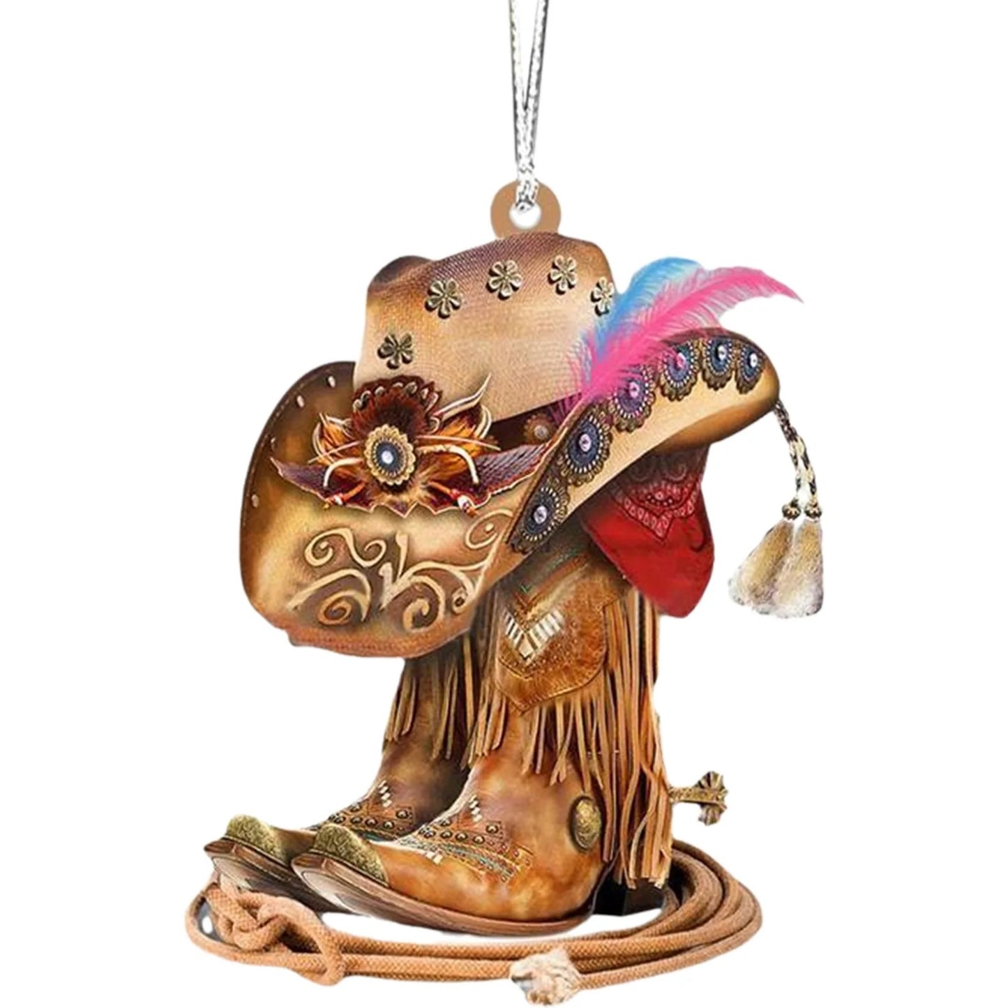 Acrylic Cowboy Boots Hat 2D Flat Hanging Car