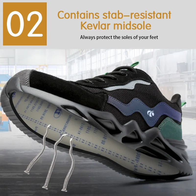 2023 New Reflective Design Steel Toe Safety Shoes, Breathable Puncture-Proof Protective Work Sneakers