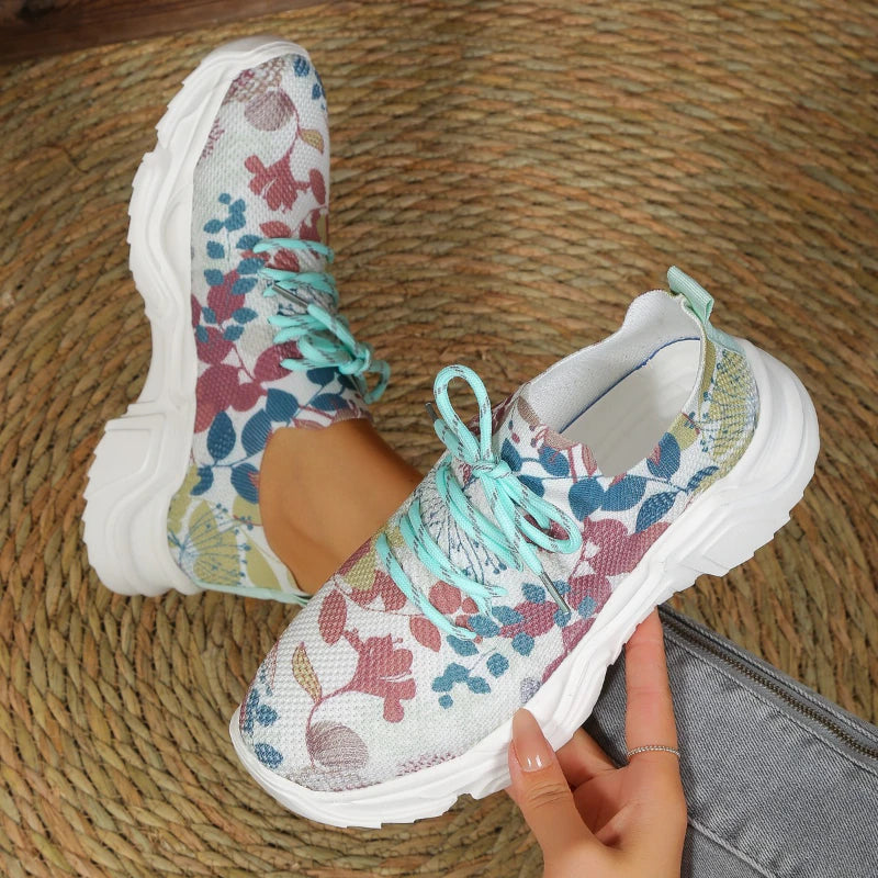 2023 Floral Print Lace-up Breathable Orthopedic Sneakers