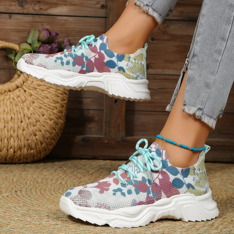 2023 Floral Print Lace-up Breathable Orthopedic Sneakers