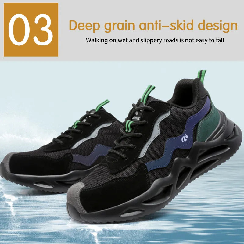 2023 New Reflective Design Steel Toe Safety Shoes, Breathable Puncture-Proof Protective Work Sneakers