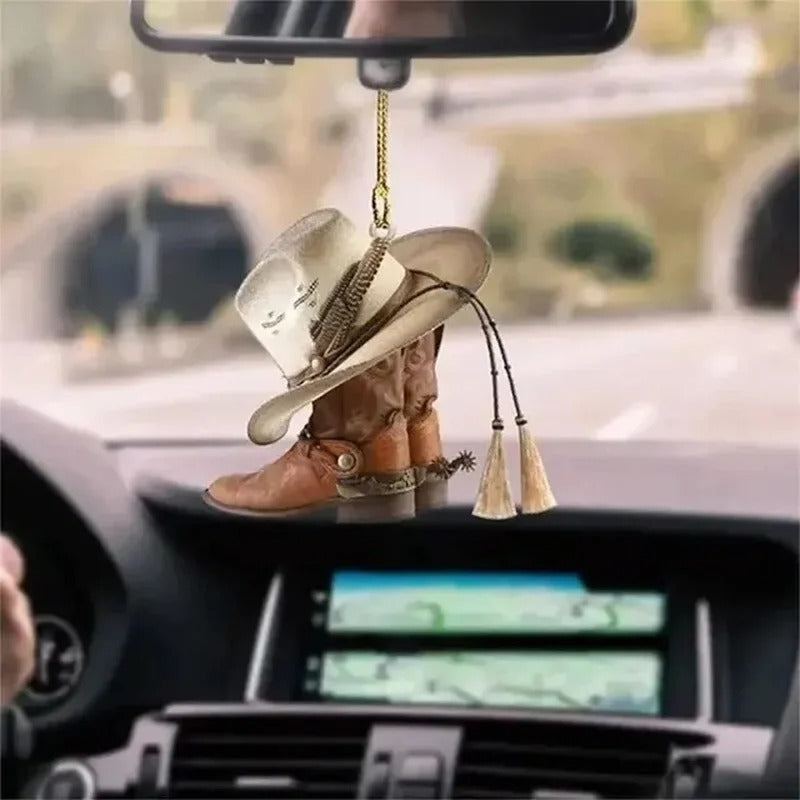 Acrylic Cowboy Boots Hat 2D Flat Hanging Car