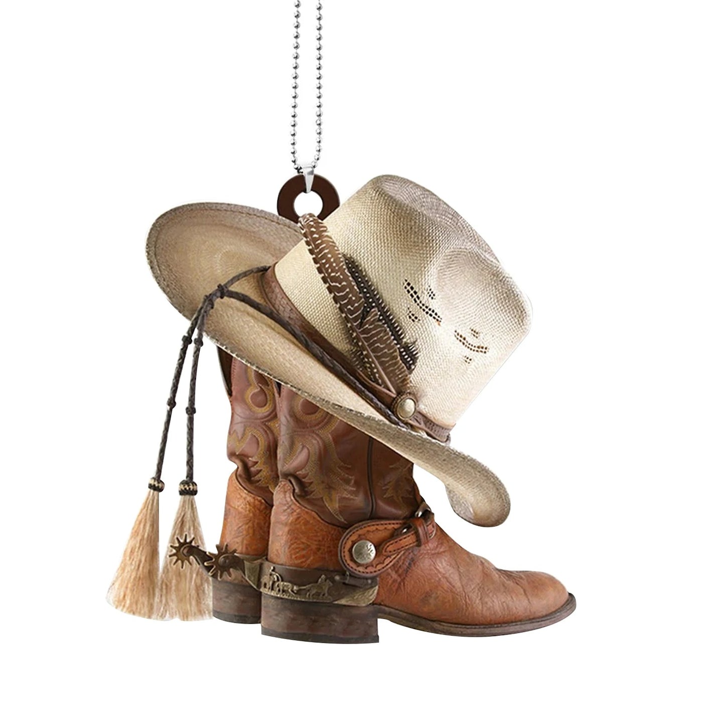 Acrylic Cowboy Boots Hat 2D Flat Hanging Car