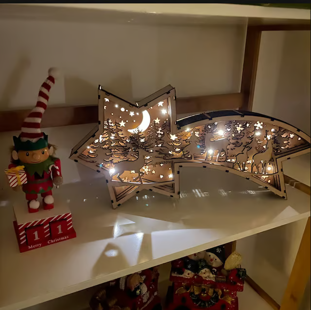 🎅LED Wooden Christmas Ornaments Nativity Scene Star Shaped Desk Lamp🌟
