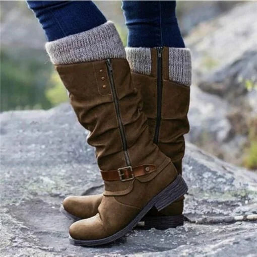 đ„LAST DAY -ă40% OFFăWomenâs Leather Flat Heel Mid-Calf Zipper Boots