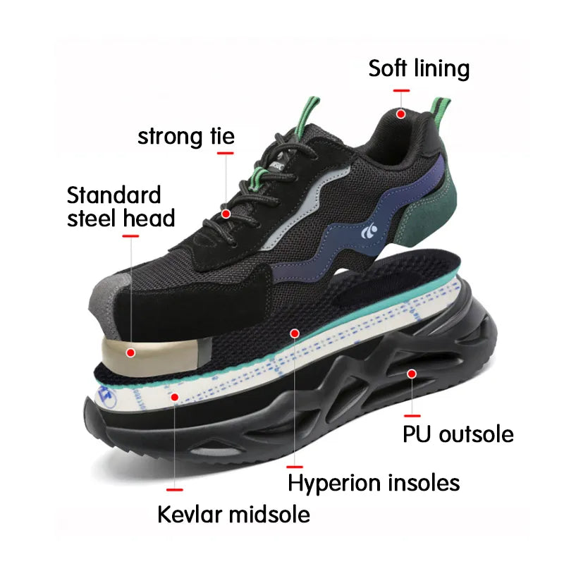 2023 New Reflective Design Steel Toe Safety Shoes, Breathable Puncture-Proof Protective Work Sneakers