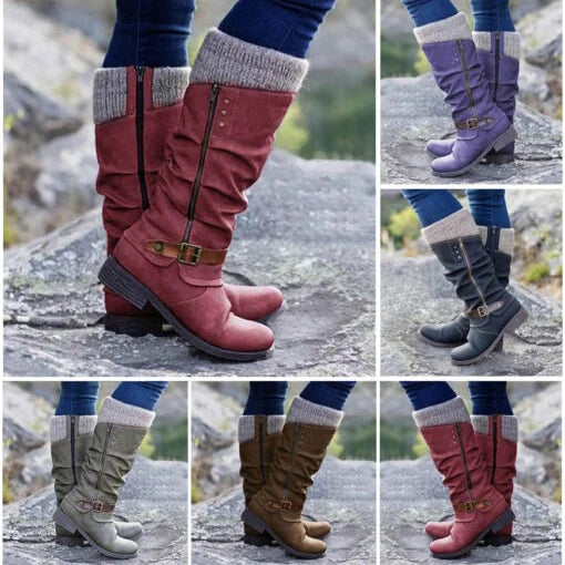 đ„LAST DAY -ă40% OFFăWomenâs Leather Flat Heel Mid-Calf Zipper Boots