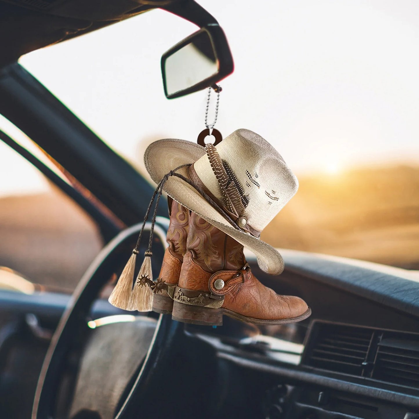 Acrylic Cowboy Boots Hat 2D Flat Hanging Car