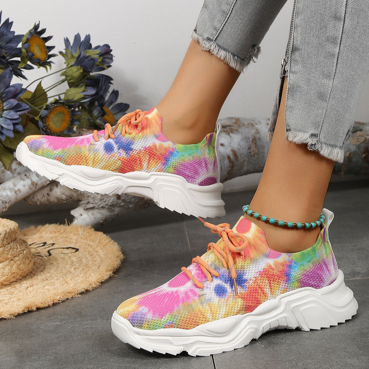 2023 Floral Print Lace-up Breathable Orthopedic Sneakers