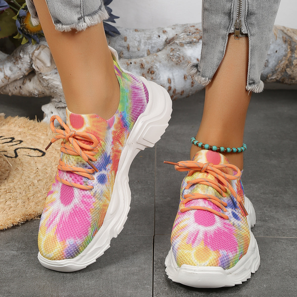 2023 Floral Print Lace-up Breathable Orthopedic Sneakers