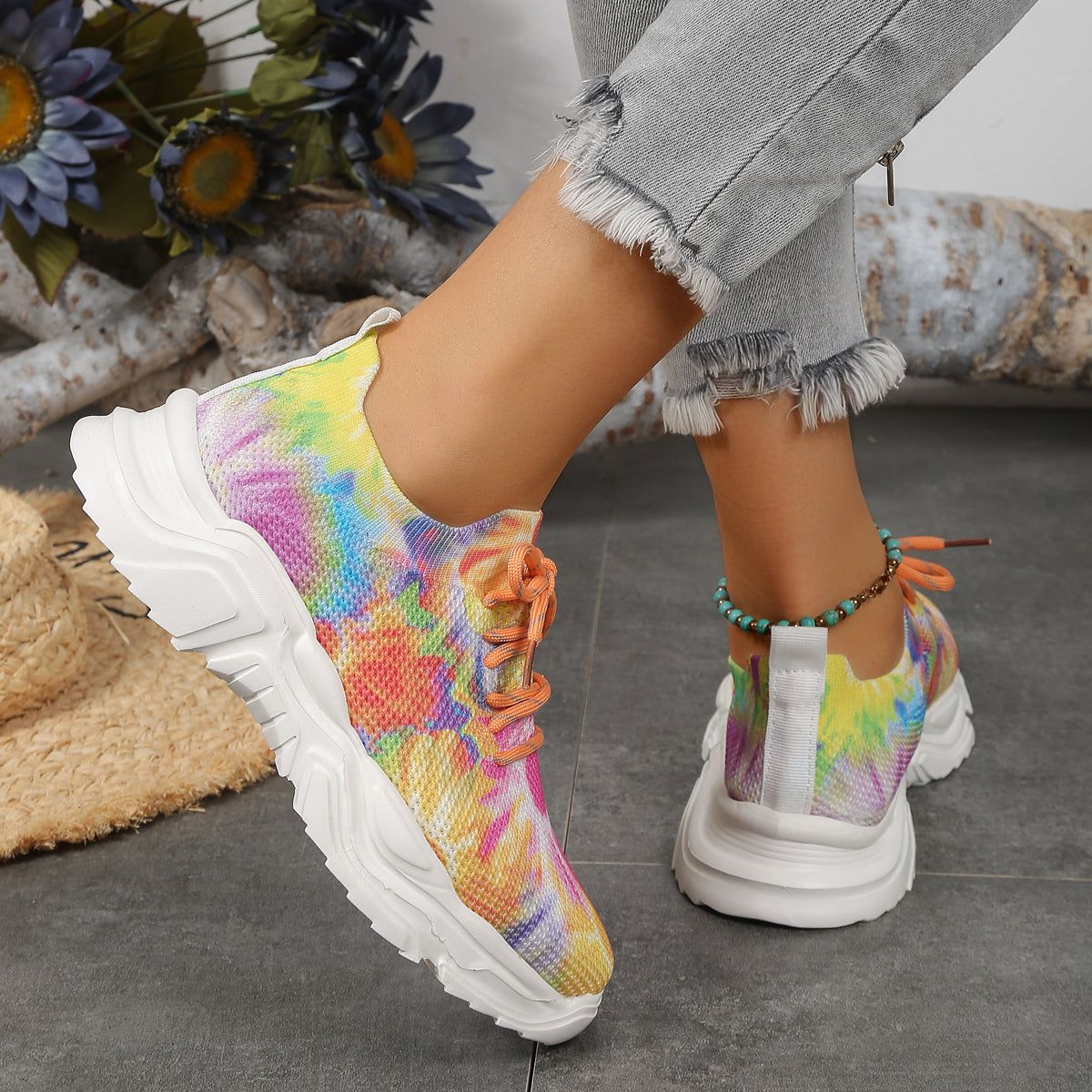 2023 Floral Print Lace-up Breathable Orthopedic Sneakers