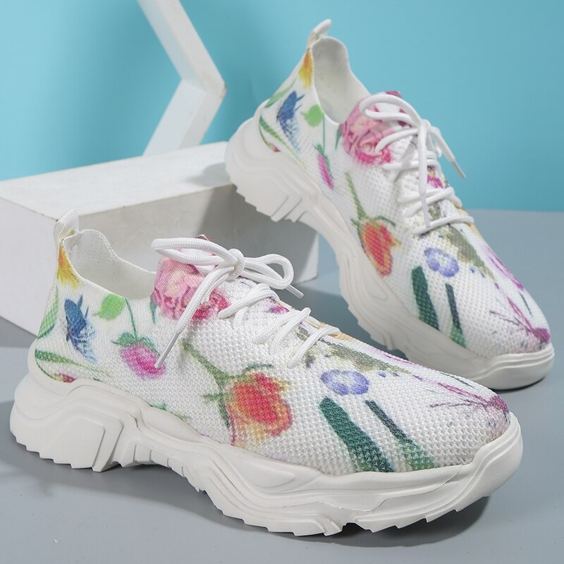 2023 Floral Print Lace-up Breathable Orthopedic Sneakers