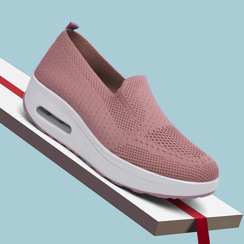 2023 Women’s Orthopedic Walking Shoes, Breathable & Lightweight Platform Loafers, Flying Woven Slip-on Shoes