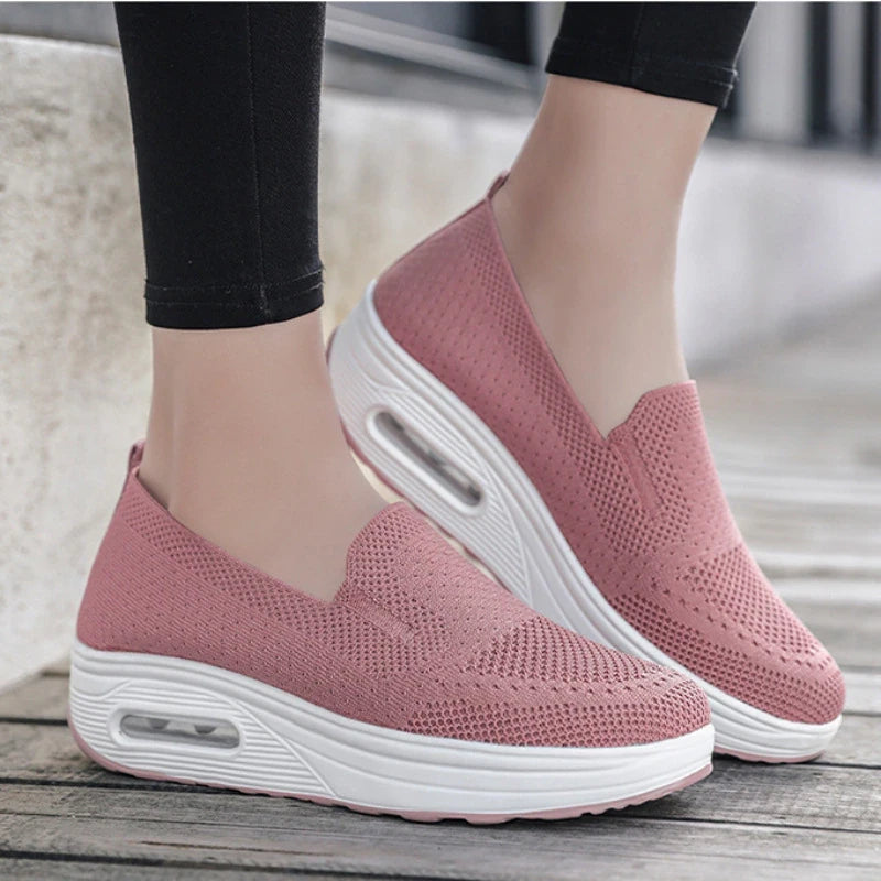 2023 Women’s Orthopedic Walking Shoes, Breathable & Lightweight Platform Loafers, Flying Woven Slip-on Shoes