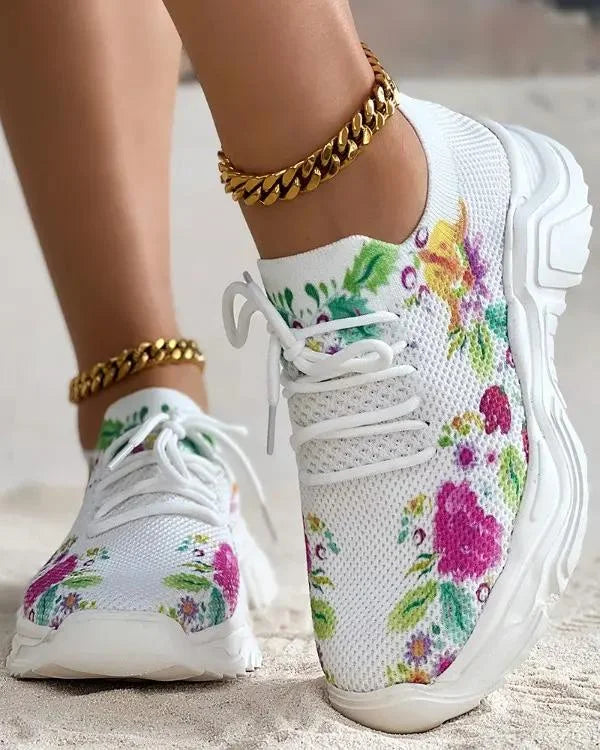 2023 Floral Print Lace-up Breathable Orthopedic Sneakers