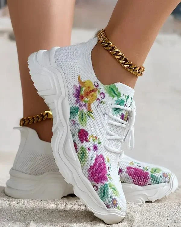 2023 Floral Print Lace-up Breathable Orthopedic Sneakers